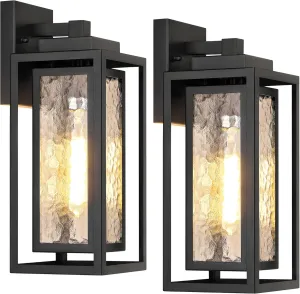 Water Ripple Outdoor Wall Lantern, Exterior Porch Light Fixture Black, 2 Pack Waterproof Wall Lights Fixture, Outside Garage Sconce Lighting, Porch Light Fixture, Mount Lamp, for Patio Outdoor Indoor