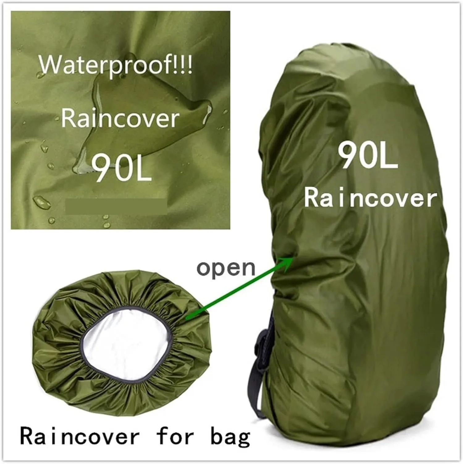 Waterproof Backpack Rain Cover 2pcs Rain Cover Backpack 90L Waterproof Bag Outdoor Camping Hiking Climbing Raincover for Hiking，Camping(Green)