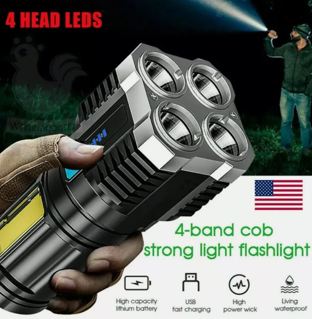Waterproof LED Flashlight for Outdoor Use with Ultra Bright Side Lamp