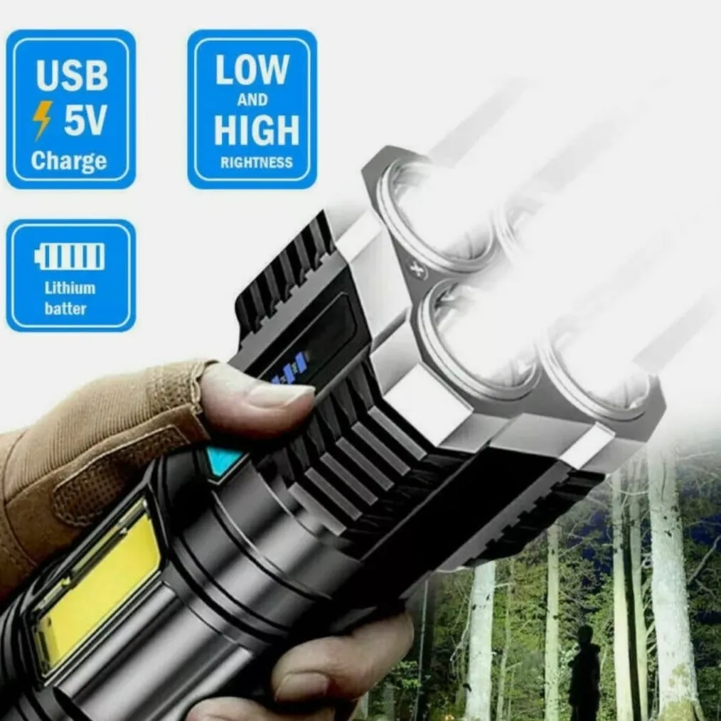 Waterproof LED Flashlight for Outdoor Use with Ultra Bright Side Lamp
