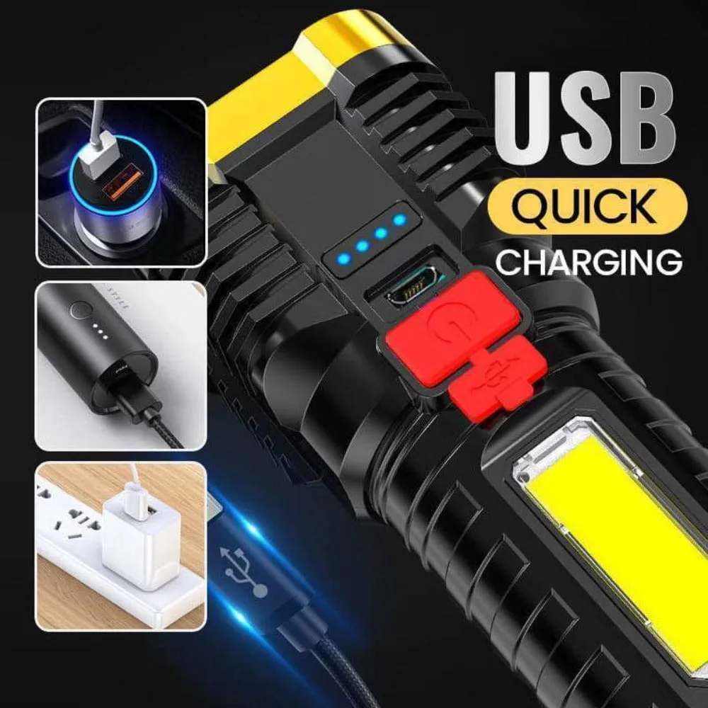 Waterproof LED Flashlight for Outdoor Use with Ultra Bright Side Lamp