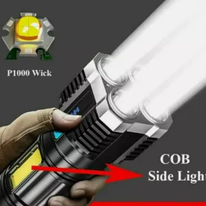 Waterproof LED Flashlight for Outdoor Use with Ultra Bright Side Lamp