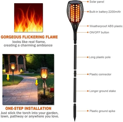 Waterproof Solar-Powered LED Torch Lights with 33 Flickering Flames for Outdoor Gardens and Walkways