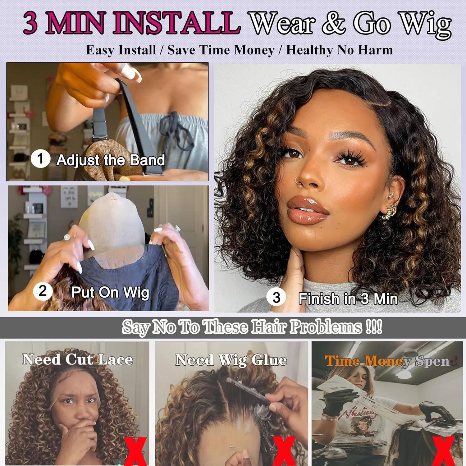 Wear And Go Glueless Wigs Human Hair Pre Plucked Pre Cut Curly Bob Wig Human Hair 5x5 Hd Lace Closure Ombre Water Wave Lace Front Wigs Human Hair Wigs For Black Women P1b/30 12inch