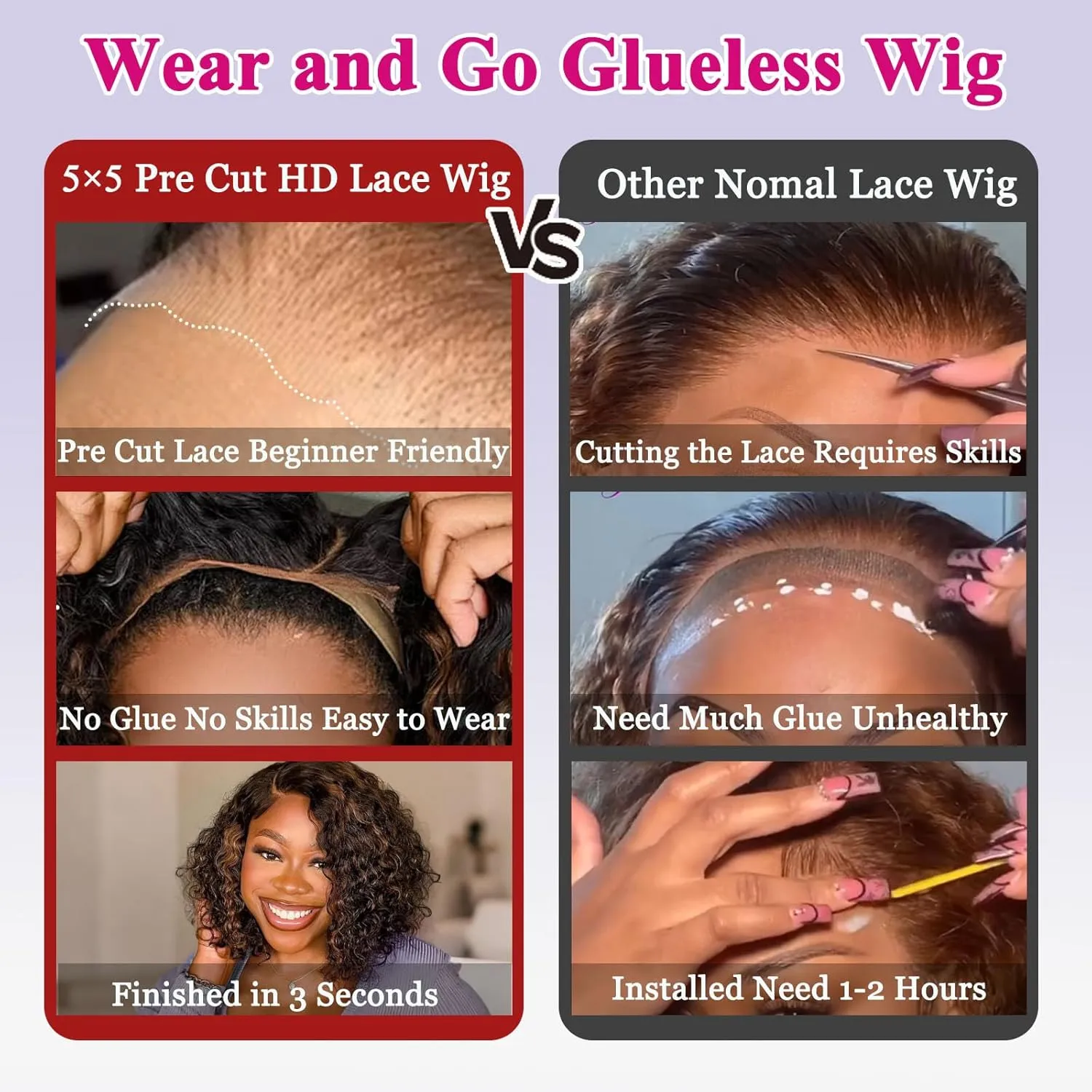 Wear And Go Glueless Wigs Human Hair Pre Plucked Pre Cut Curly Bob Wig Human Hair 5x5 Hd Lace Closure Ombre Water Wave Lace Front Wigs Human Hair Wigs For Black Women P1b/30 12inch