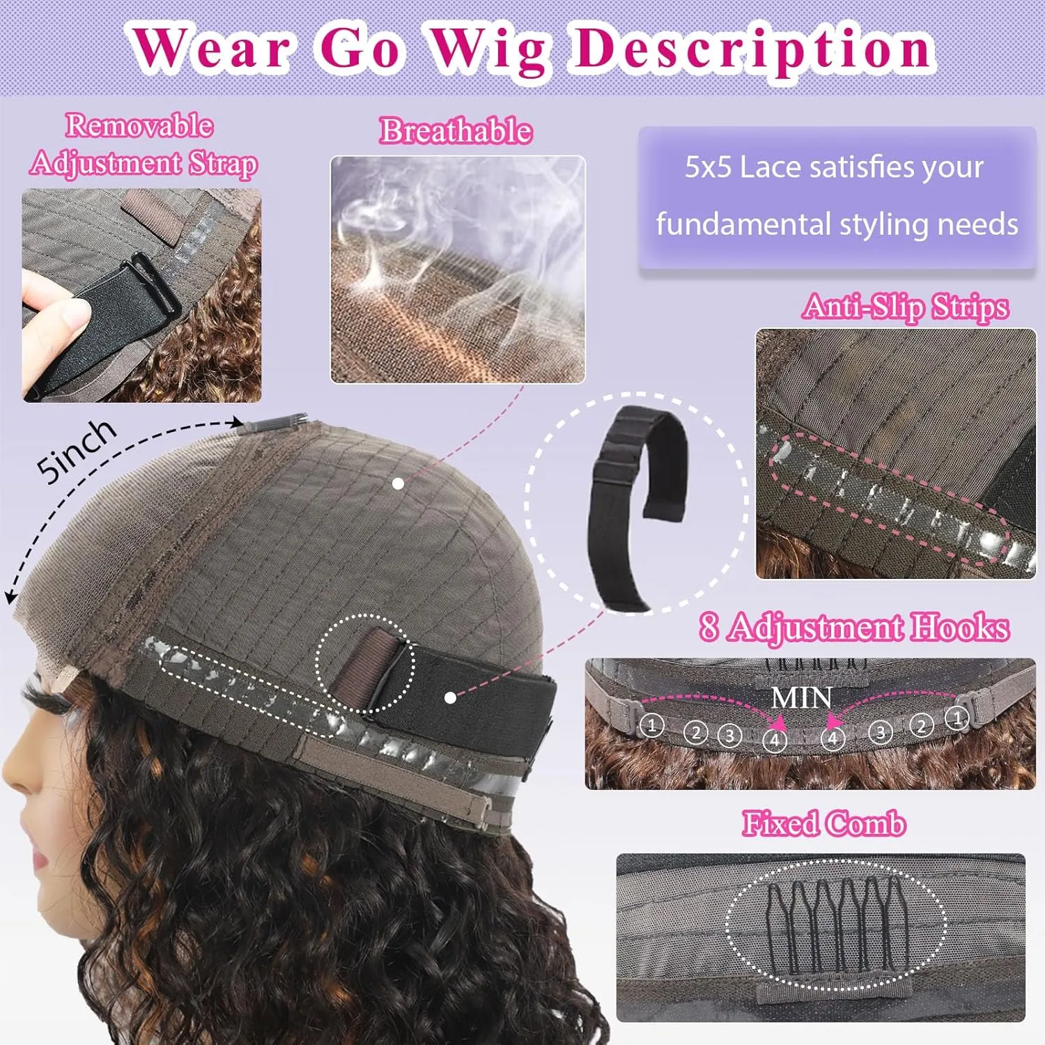 Wear And Go Glueless Wigs Human Hair Pre Plucked Pre Cut Curly Bob Wig Human Hair 5x5 Hd Lace Closure Ombre Water Wave Lace Front Wigs Human Hair Wigs For Black Women P1b/30 12inch
