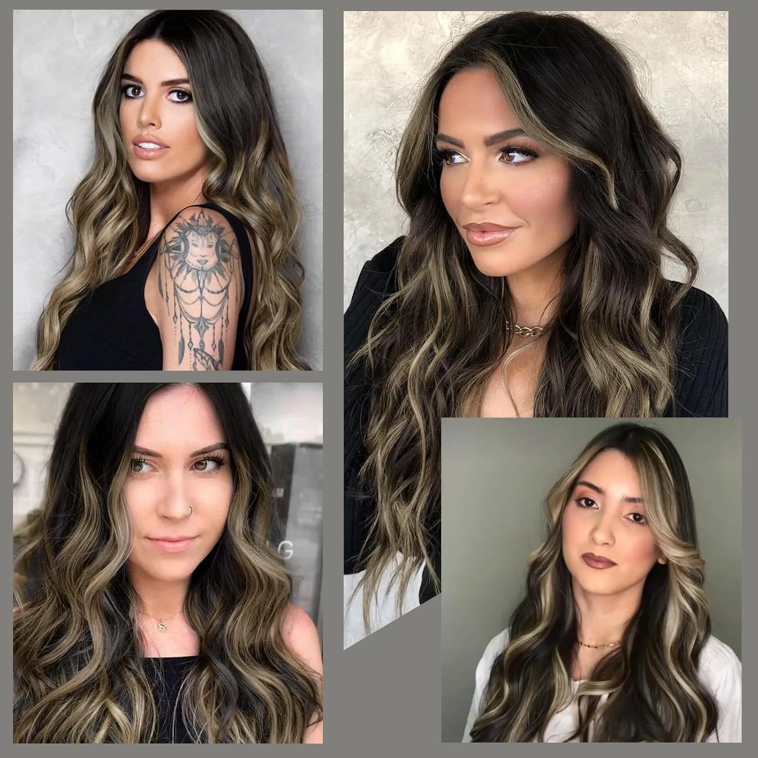 WECAN Clip in Hair Extension 20 Inch Black Mix Blonde 6PCS Long Wavy Curly Hairpieces for Women Natural Thick Synthetic Fiber Double Weft Hair Full Head
