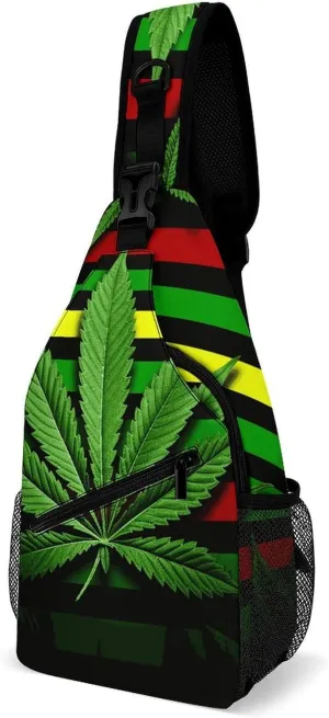 Weed Striped Sling Bag with Rfid Blocking Causal Mens Crossbody Bag Lightweight Chest Pack Large Man Purse Travel Crossbody Backpack Shoulder Sling Backpack for Hiking Running Cycling