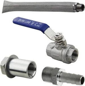 Weldless Boil Kettle Ball Valve Bazooka Kit 12" Kettle Screen, 2 Piece Ball Valve, 1/2" Hose Barb, Homebrew Hardware