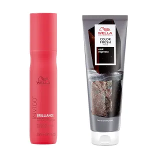 Wella Professionals Color Fresh Mask, Cool Espresso, Natural Shade, Temporary Color, Damage Free, Color-Depositing Hair Mask With Avocado Oil   Invigo Brilliance Miracle BB Color Protection Spray