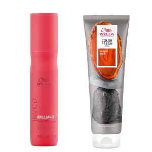 Wella Professionals Color Fresh Mask, Copper Glow, Natural Shade, Temporary Color, Damage Free, Color-Depositing Hair Mask With Avocado Oil   Invigo Brilliance Miracle BB Color Protection Spray
