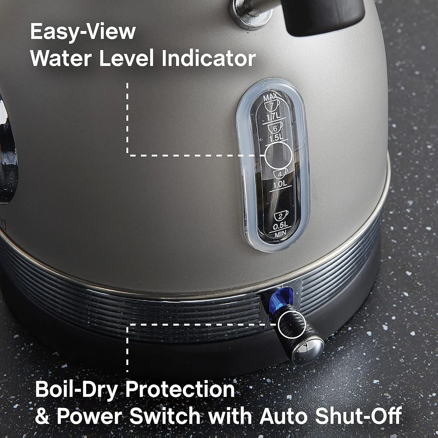 West Bend Electric Kettle Retro-Styled Stainless Steel 1500 Watts with Auto-Shutoff & Boil-Dry Protection, 1.7-Liter, Gray