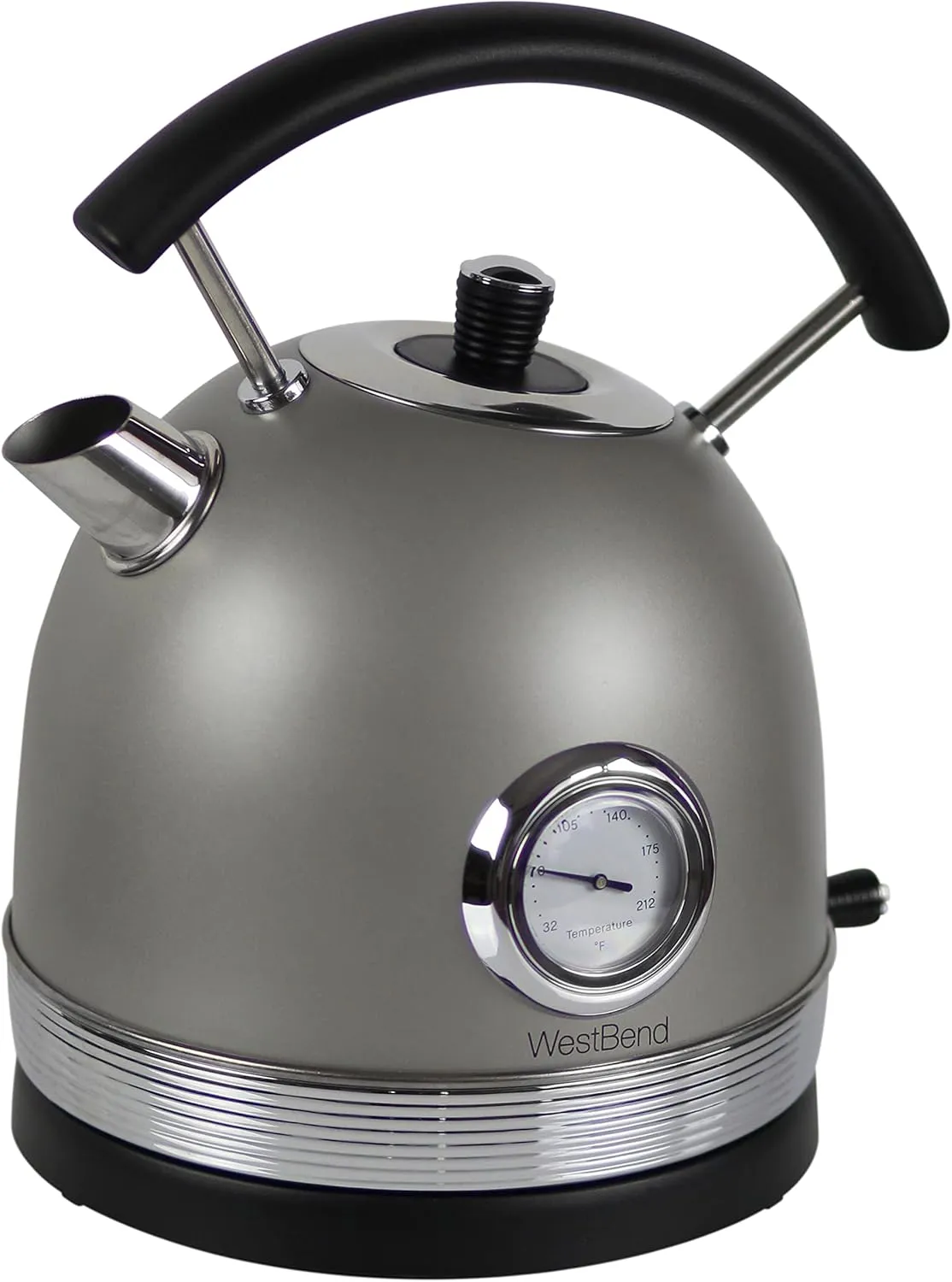 West Bend Electric Kettle Retro-Styled Stainless Steel 1500 Watts with Auto-Shutoff & Boil-Dry Protection, 1.7-Liter, Gray