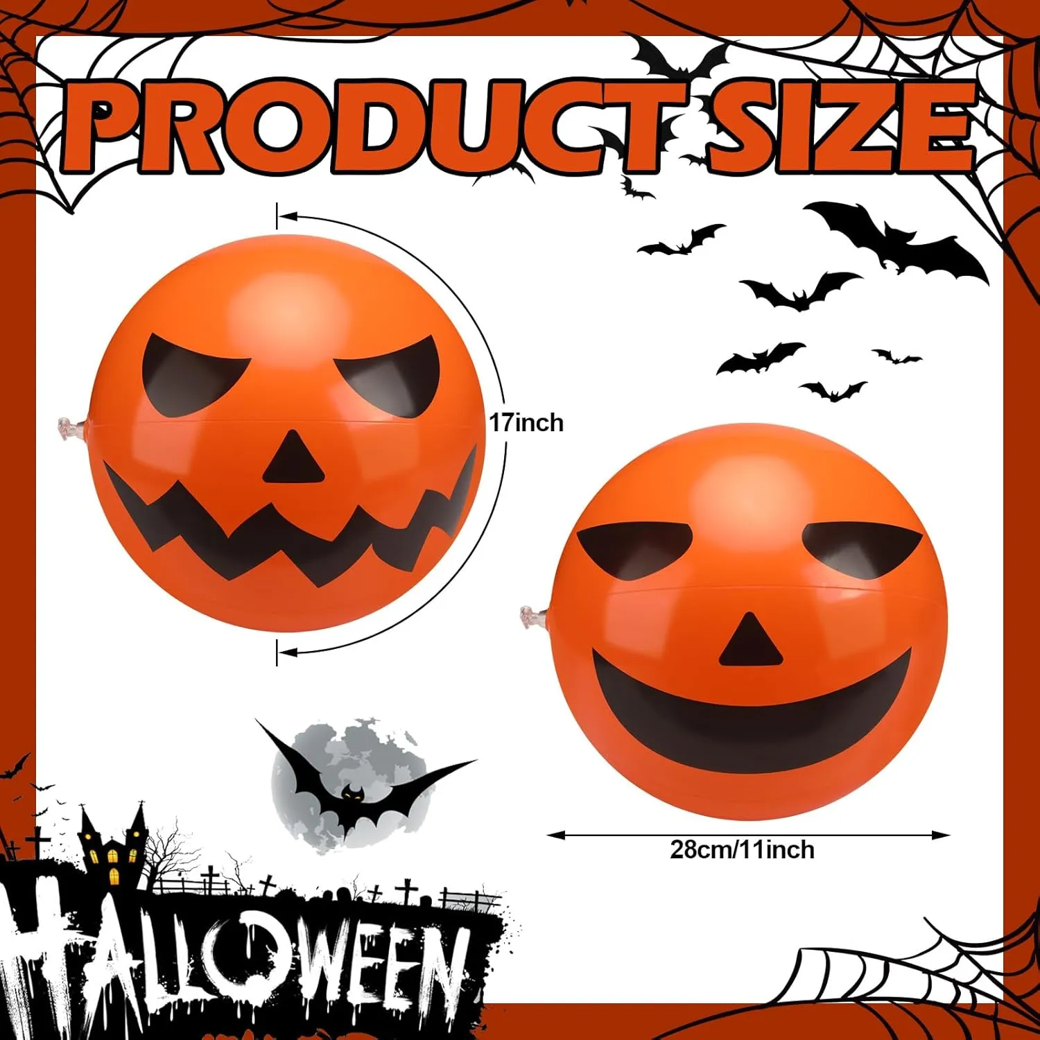 Wettarn 12 Pcs Halloween Pumpkin Beach Balls - Inflatable Plastic Jack O Lantern Party Decoration - Blow up Props for Carnival Prizes
