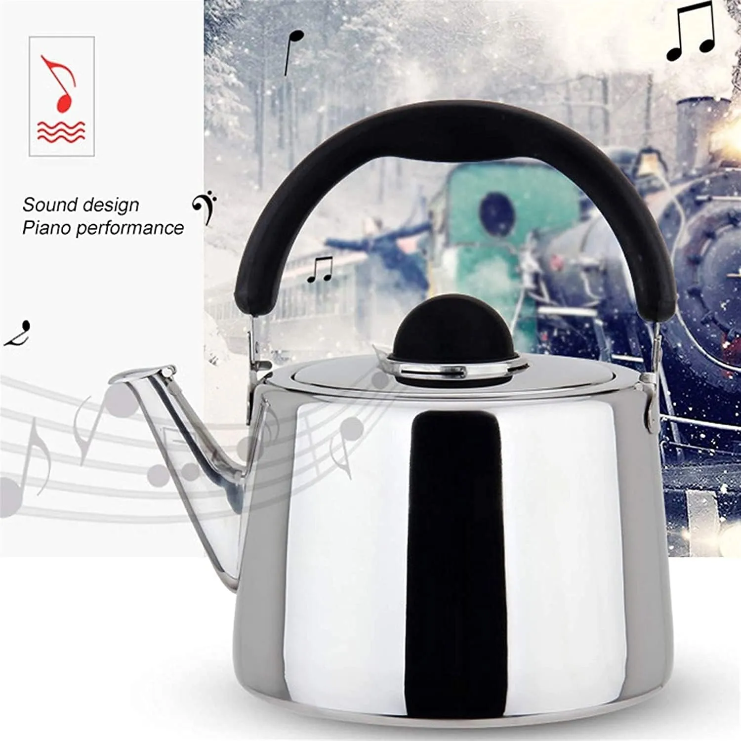 Whistling Teapots Stainless Steel Whistling Kettle Lightweight Compact for Camping Trips Hiking Cooking Campsite Campfire BBQ Glamping 211014(Color:Silver Size:4.5L) (Silver 5L)