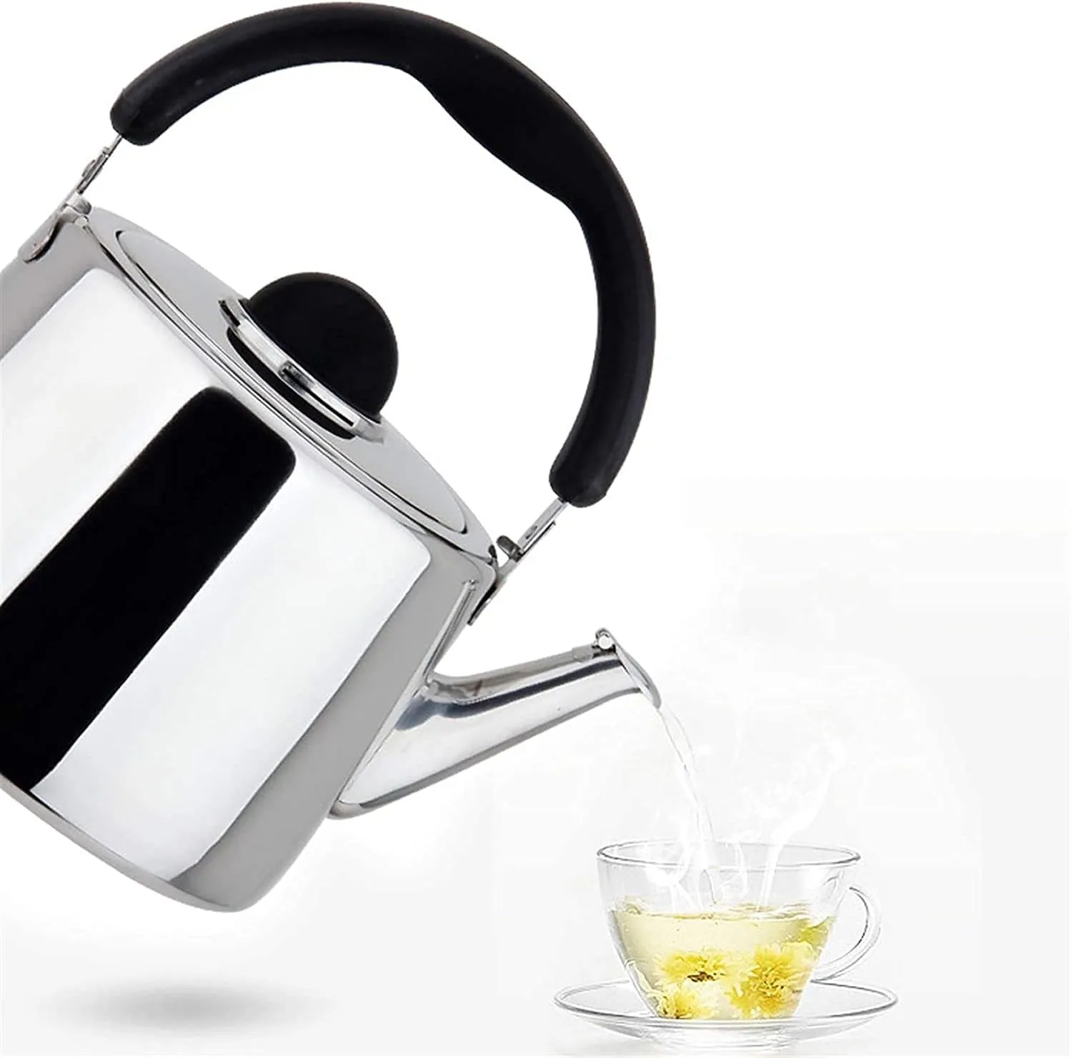 Whistling Teapots Stainless Steel Whistling Kettle Lightweight Compact for Camping Trips Hiking Cooking Campsite Campfire BBQ Glamping 211014(Color:Silver Size:4.5L) (Silver 5L)