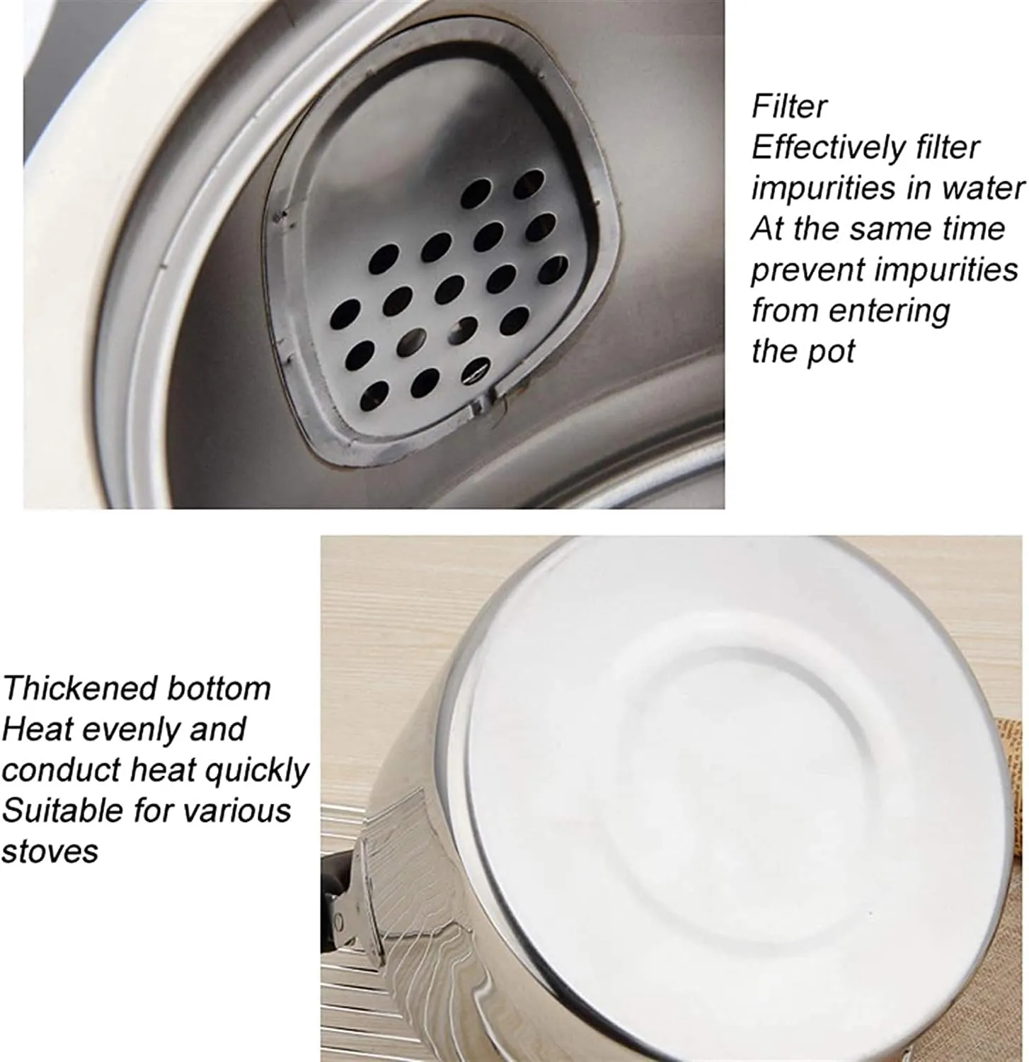 Whistling Teapots Stainless Steel Whistling Kettle Lightweight Compact for Camping Trips Hiking Cooking Campsite Campfire BBQ Glamping 211014(Color:Silver Size:4.5L) (Silver 5L)