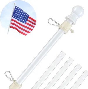 White Flag Poles for Outside House - 6ft Tangle Free Flag Pole for House,Heavy Duty Metal Flagpole Hardware for American Flags,Outdoor Flagpoles Residential for Porch,Car,Truck,Boat (Without Bracket)