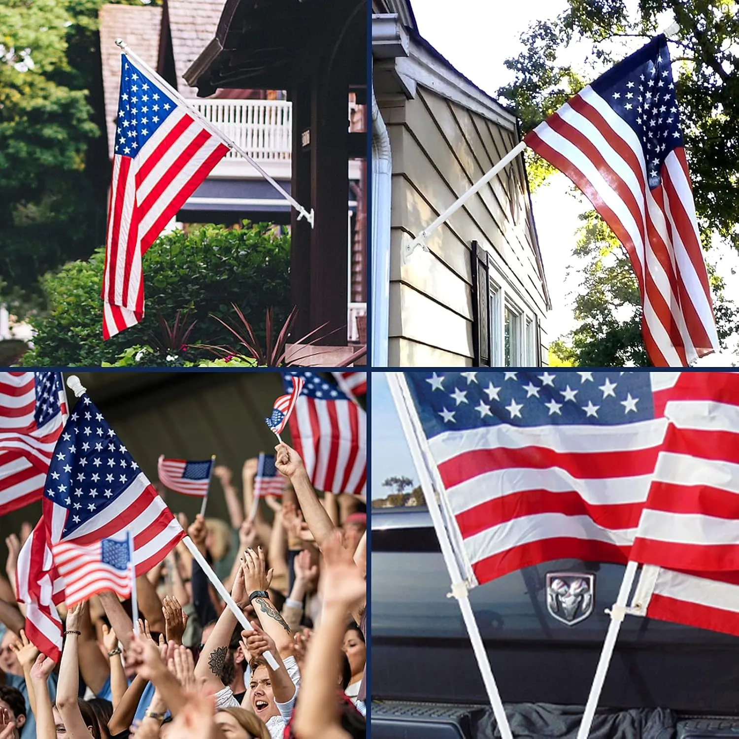 White Flag Poles for Outside House - 6ft Tangle Free Flag Pole for House,Heavy Duty Metal Flagpole Hardware for American Flags,Outdoor Flagpoles Residential for Porch,Car,Truck,Boat (Without Bracket)