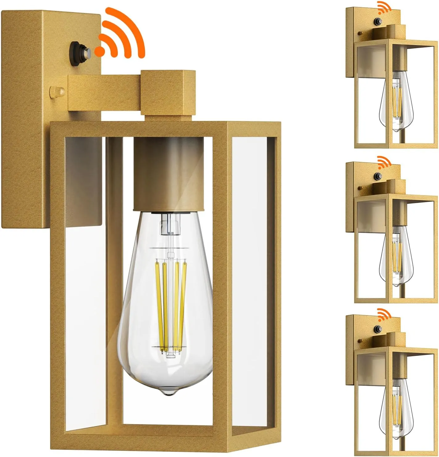 WIHTU Dusk to Dawn 4 Pack Exterior Lighting Fixtures, Waterproof Lanterns, Porch Lights with E26 Sockets, Gold Outdoor Wall Sconces for Front Door, Patio, Garage