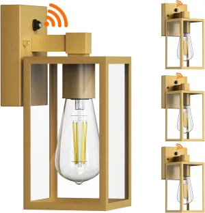 WIHTU Dusk to Dawn 4 Pack Exterior Lighting Fixtures, Waterproof Lanterns, Porch Lights with E26 Sockets, Gold Outdoor Wall Sconces for Front Door, Patio, Garage