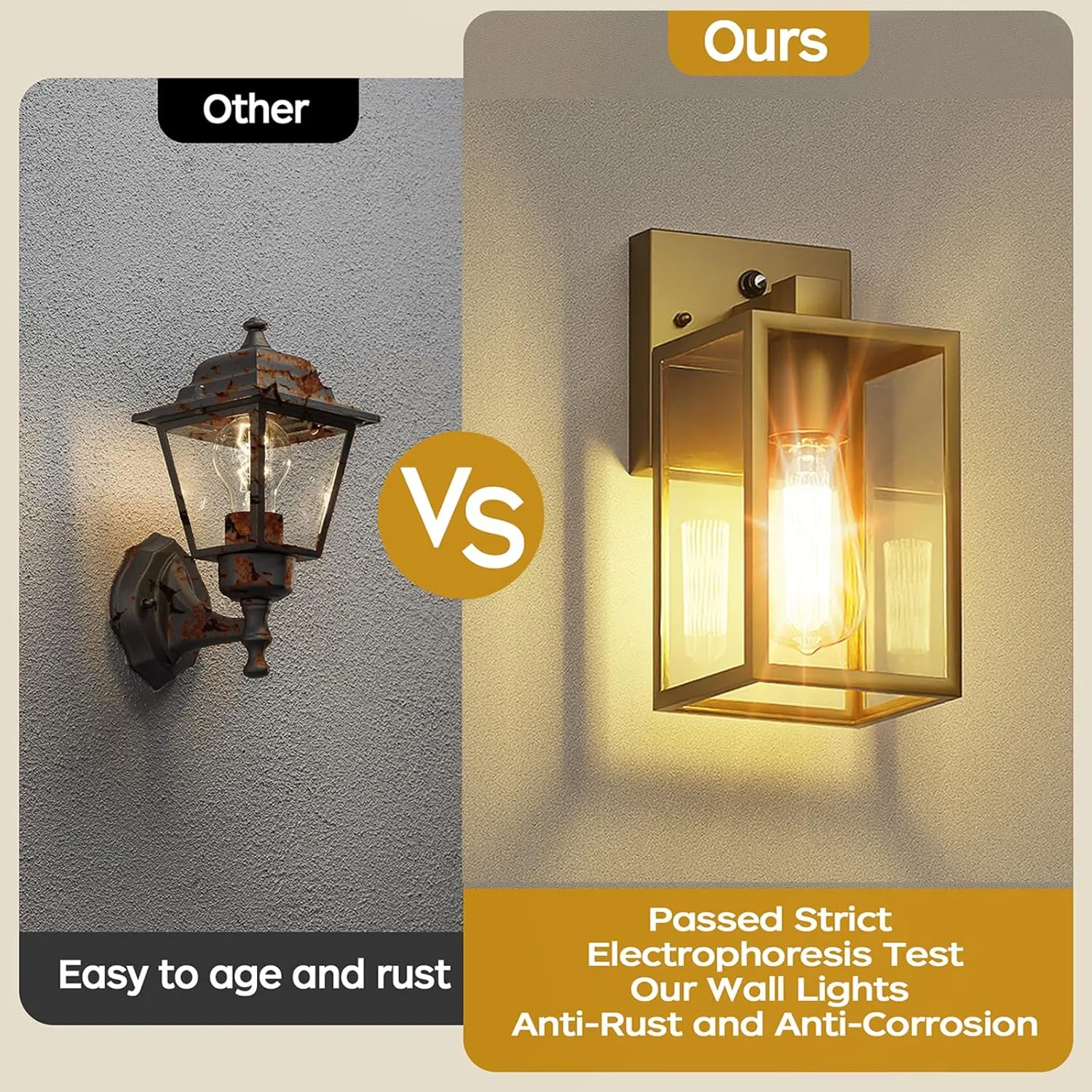 WIHTU Dusk to Dawn 4 Pack Exterior Lighting Fixtures, Waterproof Lanterns, Porch Lights with E26 Sockets, Gold Outdoor Wall Sconces for Front Door, Patio, Garage