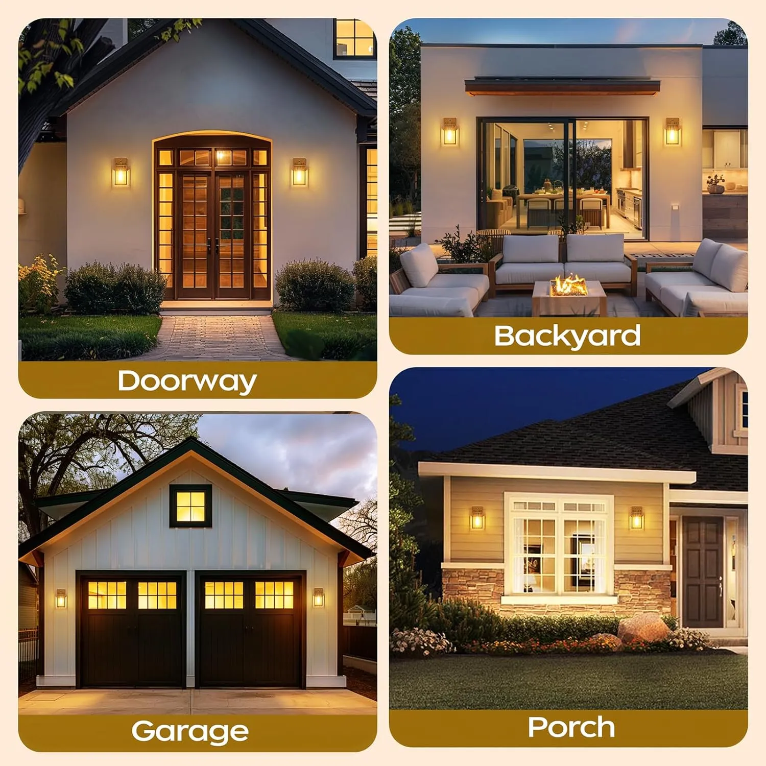 WIHTU Dusk to Dawn 4 Pack Exterior Lighting Fixtures, Waterproof Lanterns, Porch Lights with E26 Sockets, Gold Outdoor Wall Sconces for Front Door, Patio, Garage
