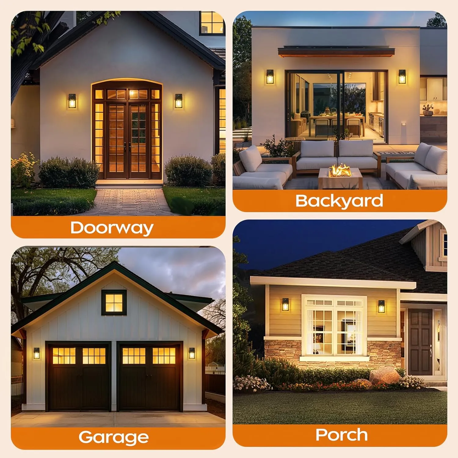 WIHTU Dusk to Dawn Outdoor Wall Lights, 4 Pack Exterior Lighting Fixtures for House, Waterproof Porch Lights with E26 Sockets, Black Outdoor Wall Sconce for Front Door, Patio, Garage