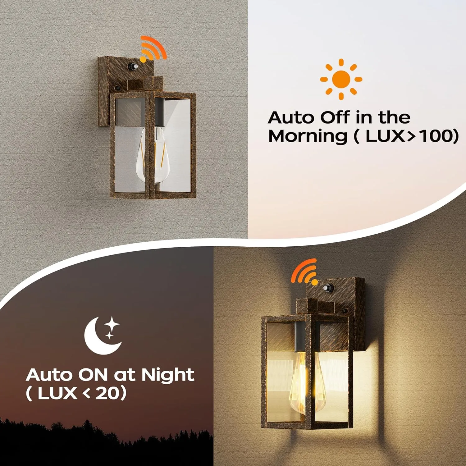 WIHTU Gold Dusk to Dawn Porch Lights Fixtures, Outdoor Lights for House, Outdoor Wall Lights Exterior, Waterproof Wall Sconce Lamp, Wall Lantern, Anti Rust Coach Lights for Doorway (Black Brush Gold)