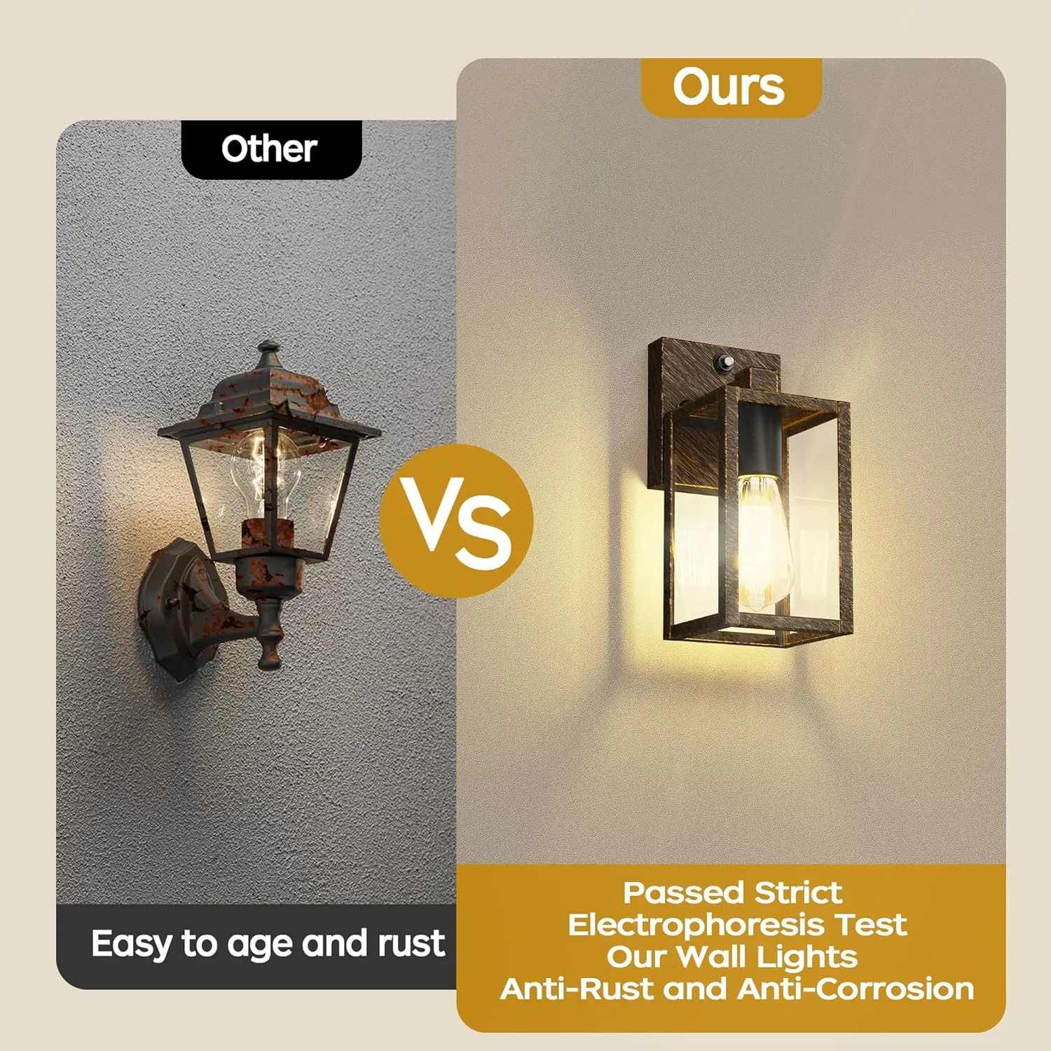 WIHTU Gold Dusk to Dawn Porch Lights Fixtures, Outdoor Lights for House, Outdoor Wall Lights Exterior, Waterproof Wall Sconce Lamp, Wall Lantern, Anti Rust Coach Lights for Doorway (Black Brush Gold)