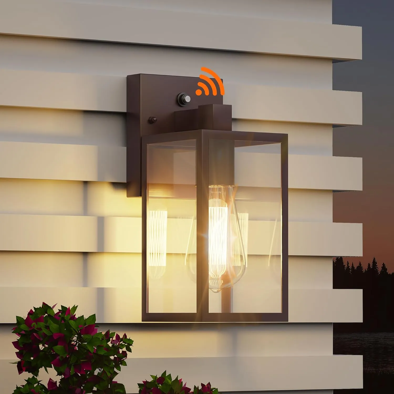 WIHTU Oil Rubbed Bronze Dusk to Dawn Porch Lights Fixtures - Outdoor Exterior Sensor Wall Sconce Lamp, Waterproof Wall Lantern, Anti Rust Coach Lights for Doorway, Garage