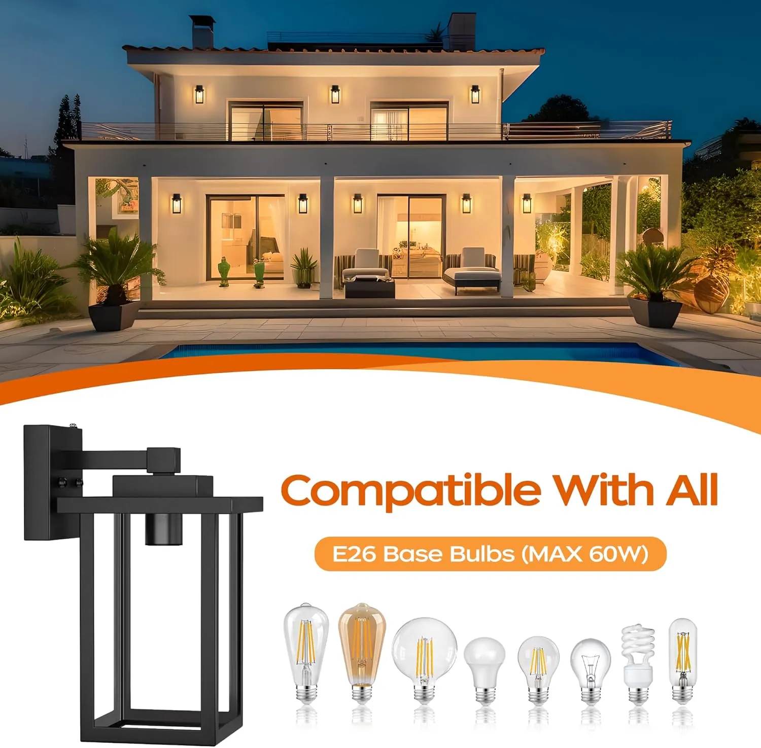 WIHTU Outdoor Porch Lights Fixtures Wall Mount, Dusk to Dawn Outdoor Lighting Fixtures for House, Sensor Exterior Wall Lights, Waterproof Sconce Outside Lamp, Anti Rust Wall Lantern for Garage