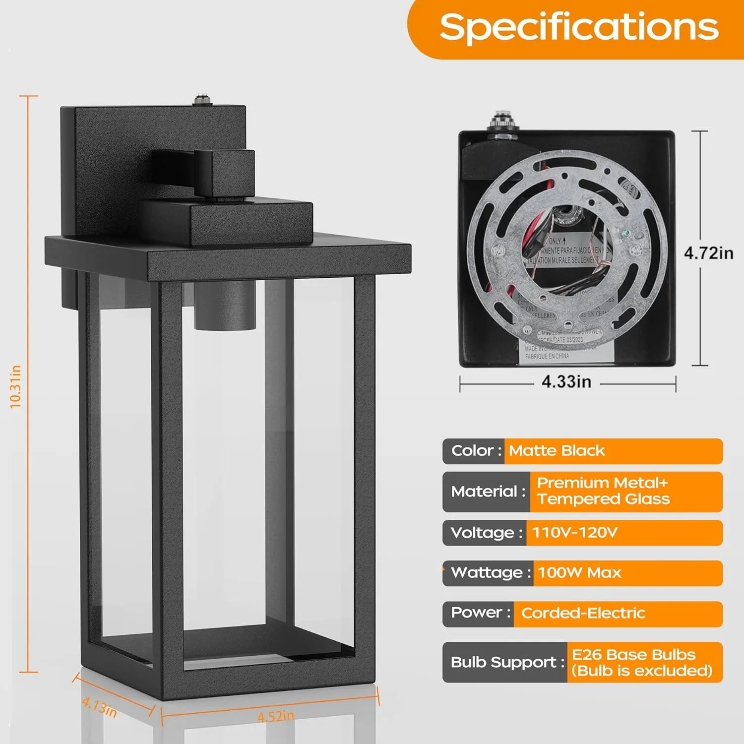 WIHTU Outdoor Porch Lights Fixtures Wall Mount, Dusk to Dawn Outdoor Lighting Fixtures for House, Sensor Exterior Wall Lights, Waterproof Sconce Outside Lamp, Anti Rust Wall Lantern for Garage