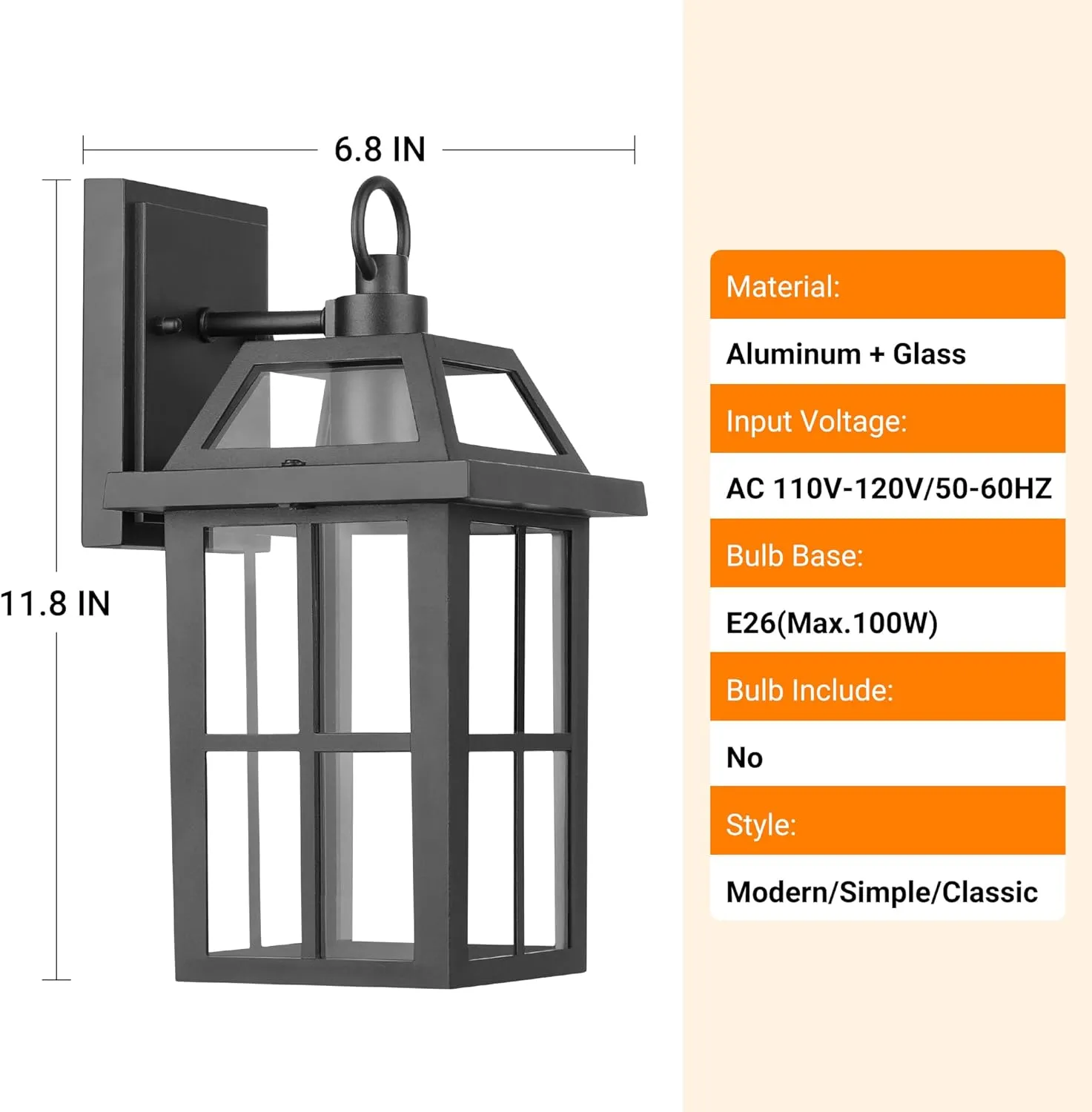 WIHTU Outdoor Wall Lantern, Waterproof Wall Sconce Light Fixtures, Porch Lights with Glass Shade, Exterior Light Fixtures, Aluminum Mount Lanterns, Anti-Rust Front Door Mount Lighting, 2 Pack