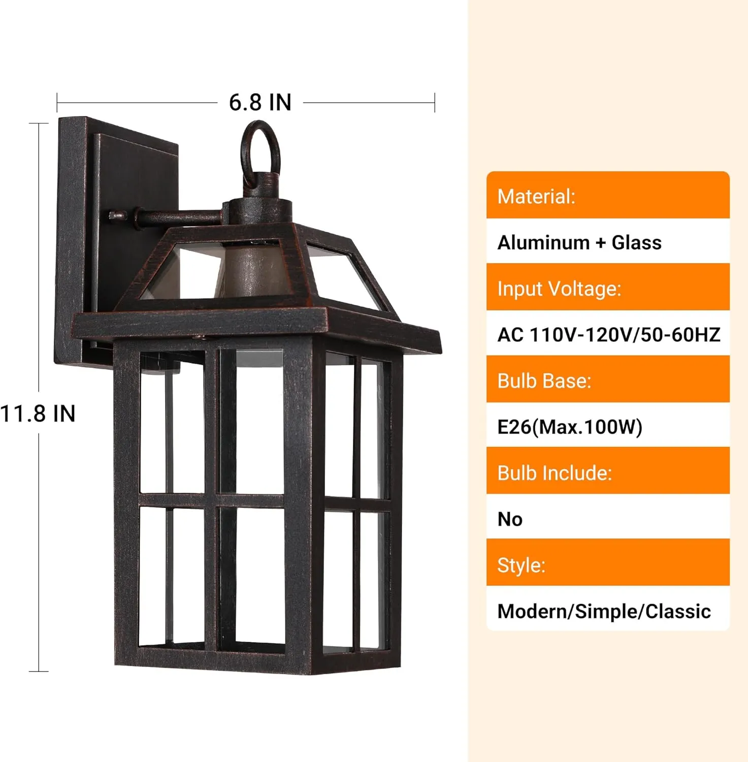 WIHTU Porch Lights with Glass Shade, Brown Outdoor Wall Lantern, Waterproof Wall Sconce Light, Fixtures Exterior Wall Lighting, Aluminum Wall Mount Lanterns, Anti-Rust Front Door Wall Mount Lighting
