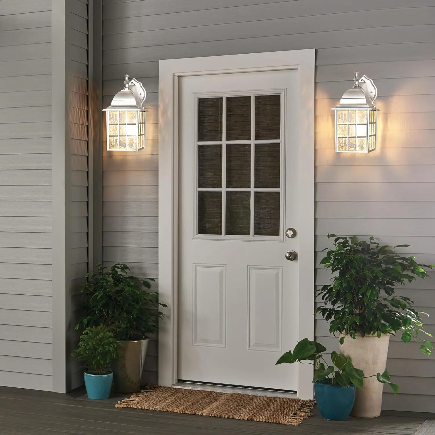 WIHTU Silver Exterior Lighting Fixtures Wall Mount, Dusk to Dawn Outdoor Porch Wall Lights, Sensor Wall Lantern Wall Lamp Set of 2, Waterproof Wall Sconce, Outside Lighting for Garage, Front Door