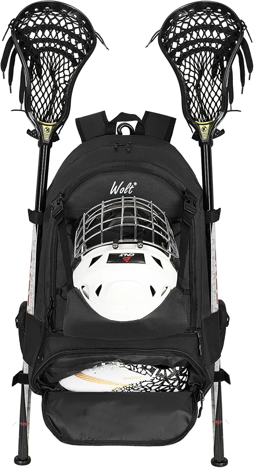 WOLT Lacrosse Bag-Lacrosse Backpack with Two Sticks Holder-Large Field Hockey Bag Holds All Sport Gears
