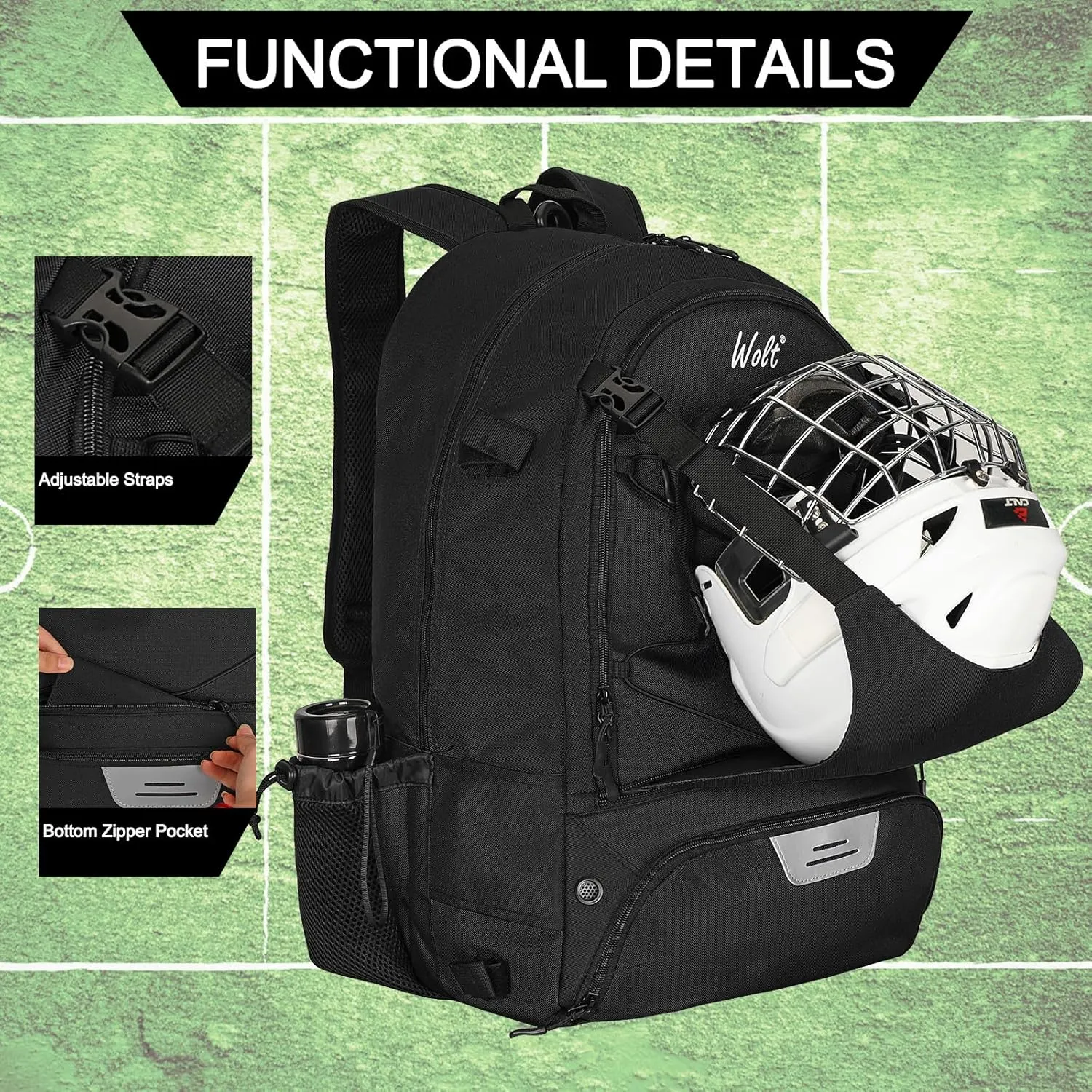 WOLT Lacrosse Bag-Lacrosse Backpack with Two Sticks Holder-Large Field Hockey Bag Holds All Sport Gears