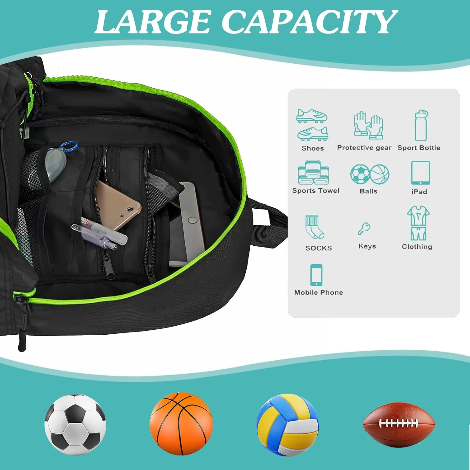 WOLT Youth Soccer Bag, Soccer Backpack, Basketball Backpack with Cleat Shoe and Ball Compartments Volleyball Backpack