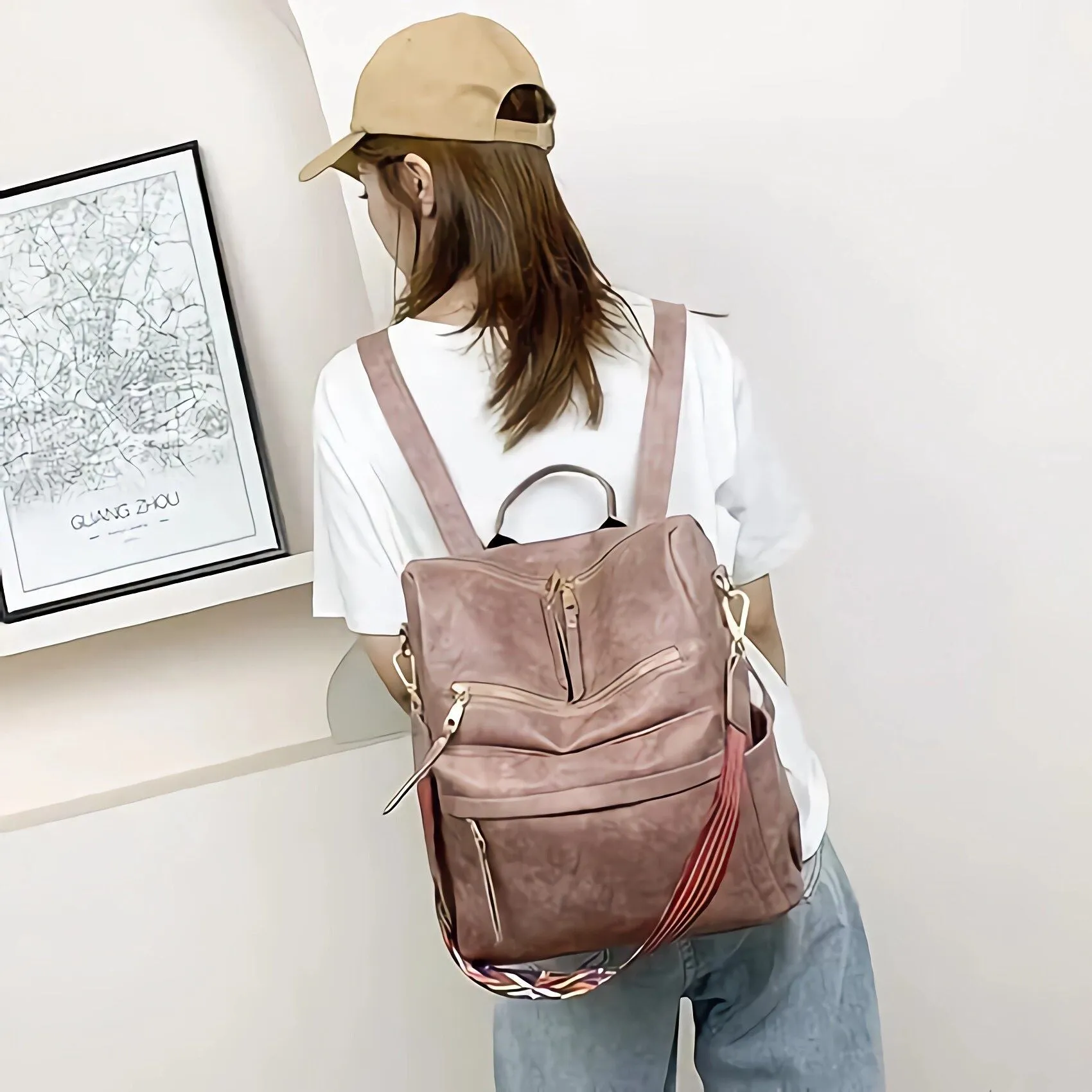 Women Flexible Backpack Ladies Shoulder Complete collection Leather Purse College School Bags with Colorful Pink Designer Convertible Fashion Strap,