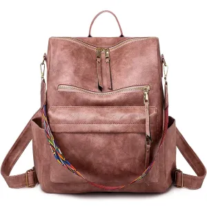 Women Flexible Backpack Ladies Shoulder Complete collection Leather Purse College School Bags with Colorful Pink Designer Convertible Fashion Strap,