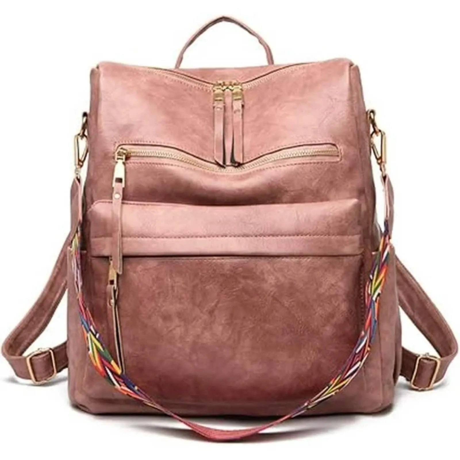 Women Flexible Backpack Ladies Shoulder Complete collection Leather Purse College School Bags with Colorful Pink Designer Convertible Fashion Strap,