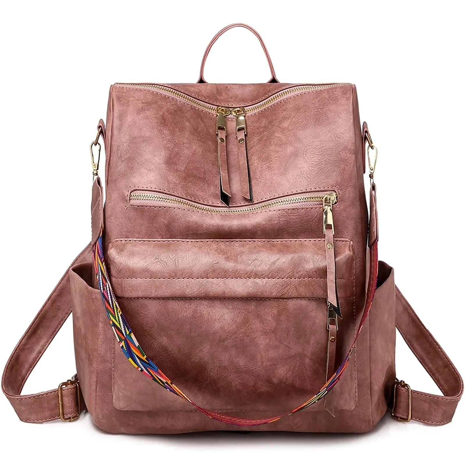 Women Flexible Backpack Ladies Shoulder Complete collection Leather Purse College School Bags with Colorful Pink Designer Convertible Fashion Strap,