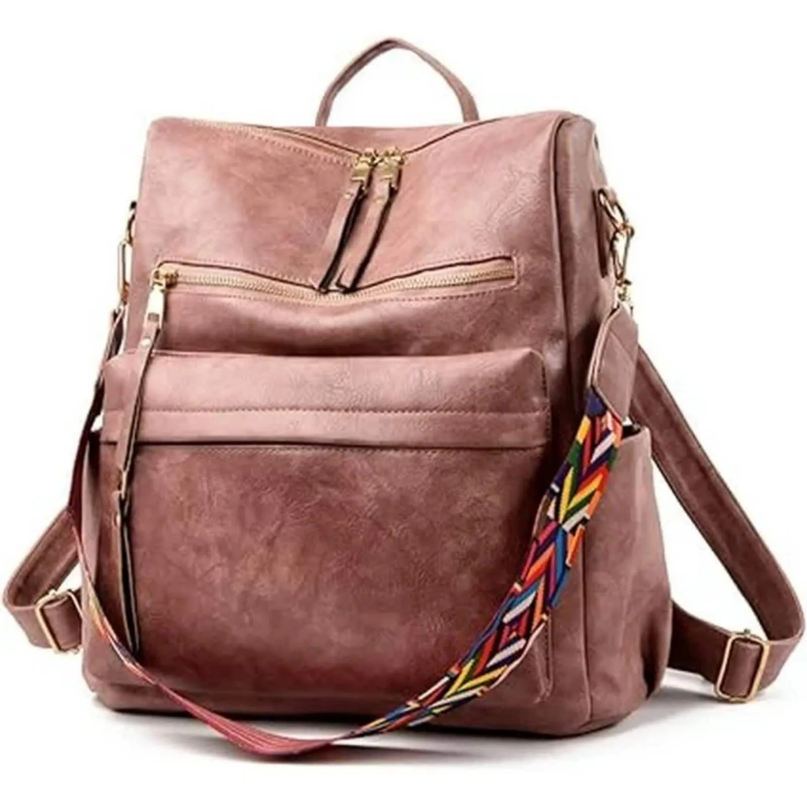 Women Flexible Backpack Ladies Shoulder Complete collection Leather Purse College School Bags with Colorful Pink Designer Convertible Fashion Strap,