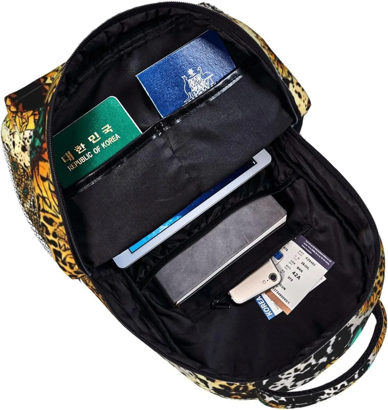 Women Men Polyester Retro Sunflowers Animal Leopard Glitter Art Casual Daypack Large Capacity Bookbag With Side Pockets for Sports Picnic Walking Cycling
