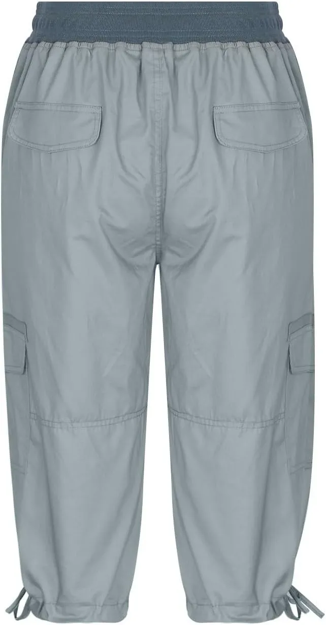 Womens Capri Cargo Pants Hiking Lightweight with Pockets Curvy Summer Causl Baggy Cotton Bermuda Shorts Knee Length