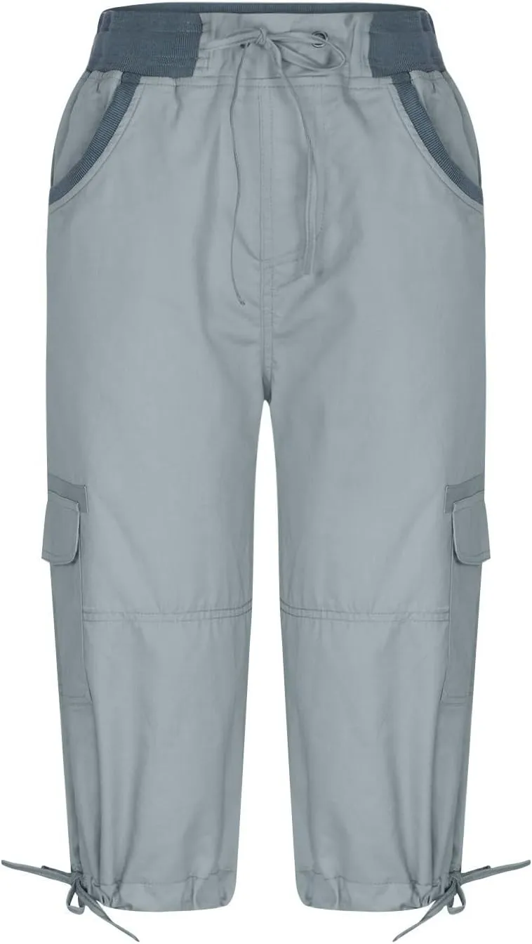 Womens Capri Cargo Pants Hiking Lightweight with Pockets Curvy Summer Causl Baggy Cotton Bermuda Shorts Knee Length