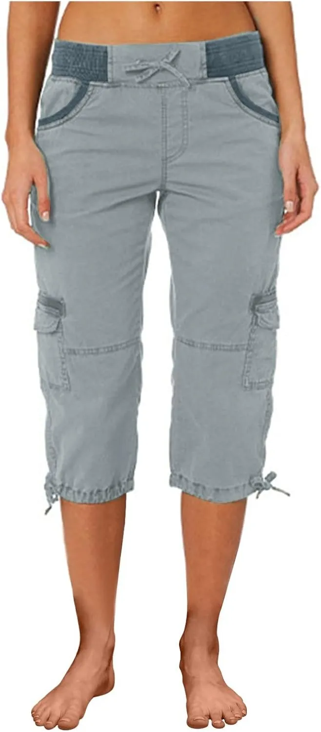 Womens Capri Cargo Pants Hiking Lightweight with Pockets Curvy Summer Causl Baggy Cotton Bermuda Shorts Knee Length