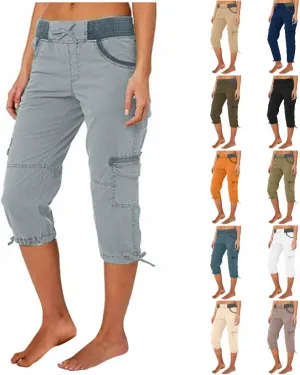 Womens Capri Cargo Pants Hiking Lightweight with Pockets Curvy Summer Causl Baggy Cotton Bermuda Shorts Knee Length