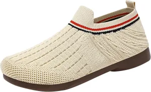 Women's Casual Shoes Lightweight Trainers Breathable Woven Trekking Footwear Sole Color Block Leisure Fitness Sports Hall Shoes (5 UK Khaki)